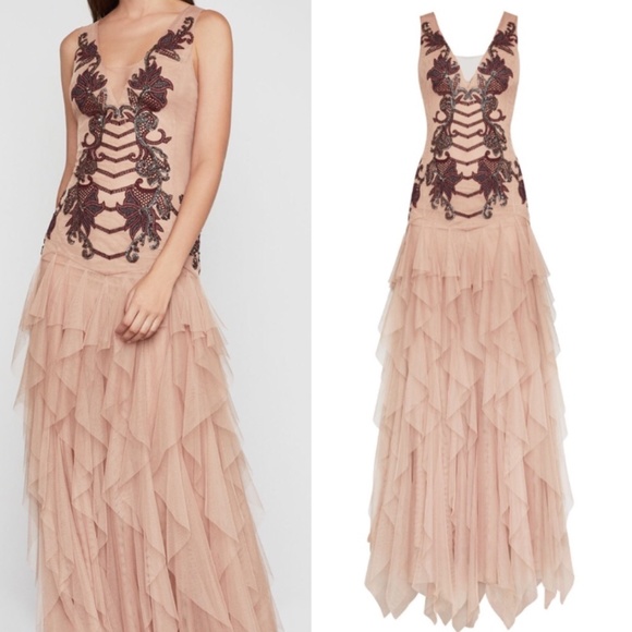 NEW BCBGMaxazria Floral Embroidered Tulle Gown - Picture 4 of 8